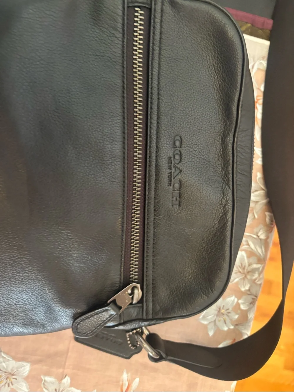 COACH Black Pebbled Leather Messenger Crossbody
